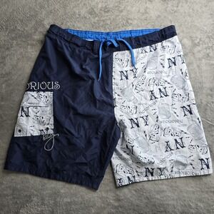 Notorious Big Swin Trunks Shorts Microphone NY Print Music Mens XL Navy Blue